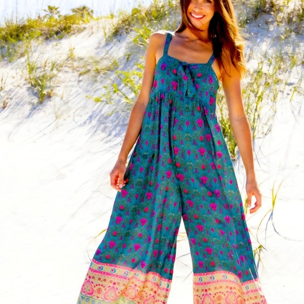 NATURAL LIFE Teal and Pink Floral Jumpsuit